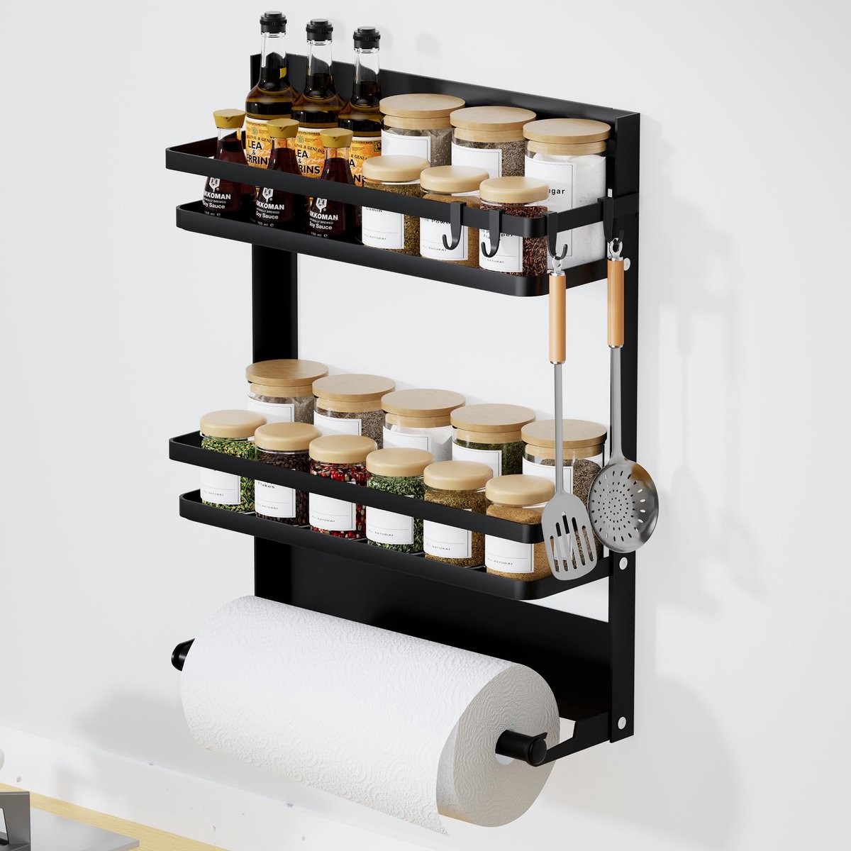 Omgoods - Hangend Kruidrek met Papieren Handdoekhouder en 4 Haken