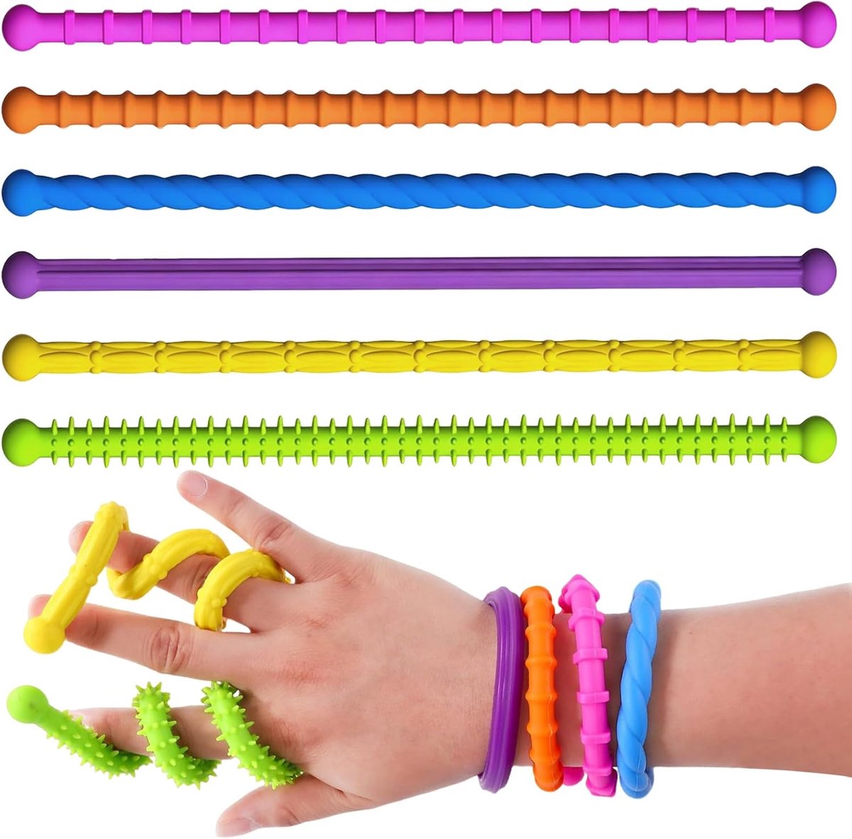 Sensorisch speelgoed, 6 stuks, van siliconen, sensorisch speelgoed, gestructureerd voor volwassenen, ADHD, autisme, verlicht angst, stress