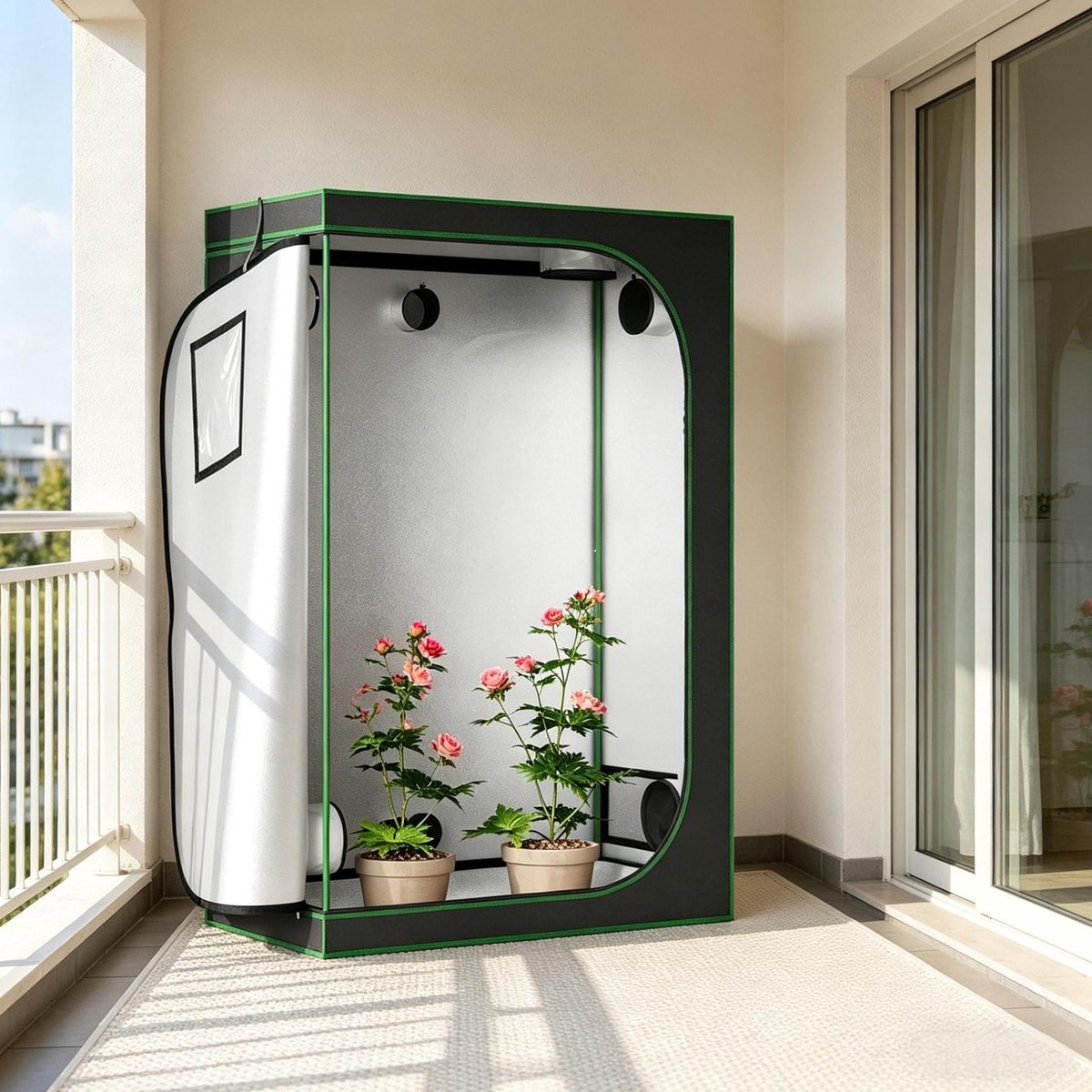 COVREO Kweektent 60x120x180 cm zwart, Oxford stof en staal met ventilatie