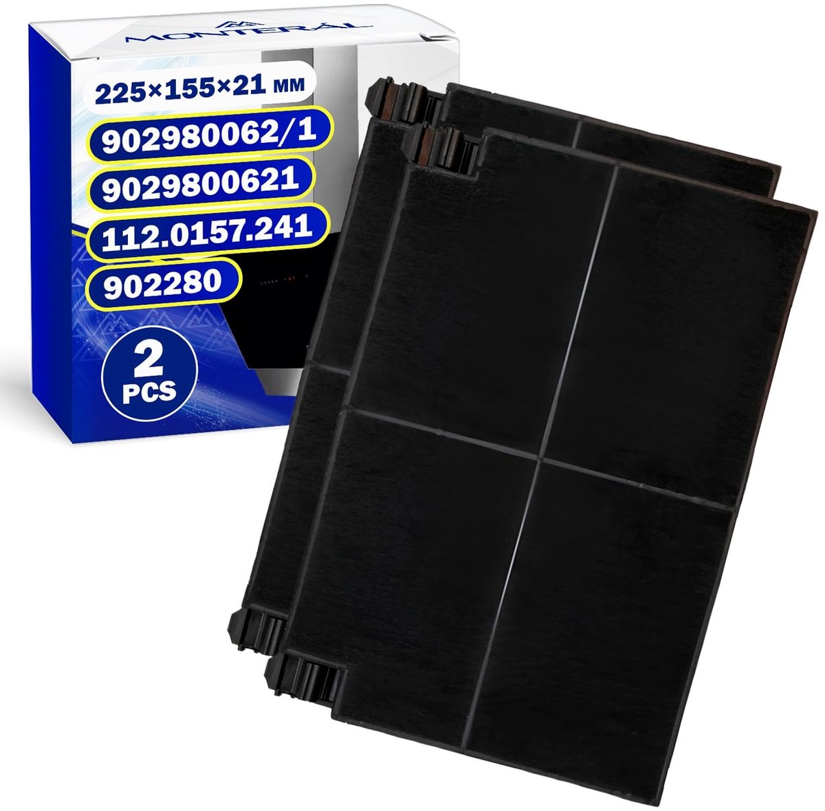 Omgoods - 2x Actieve Koolfilters voor Afzuigkap 225 x 155 mm - Geschikt voor Electrolux en Smeg