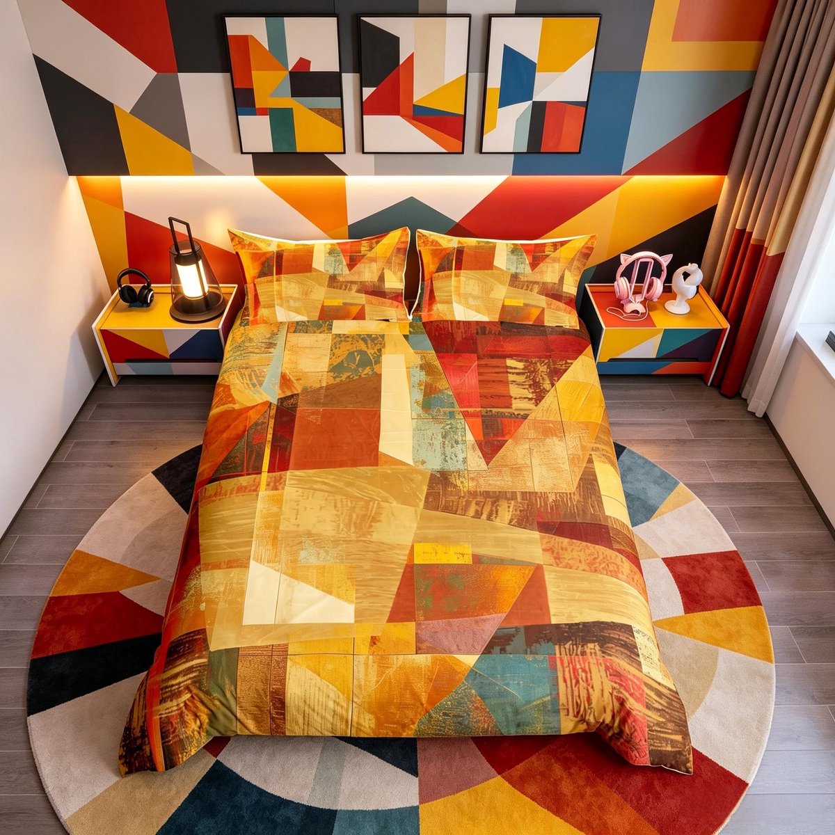 Omgoods - Geometrisch Dekbedovertrek Set Oranje Rood Geel