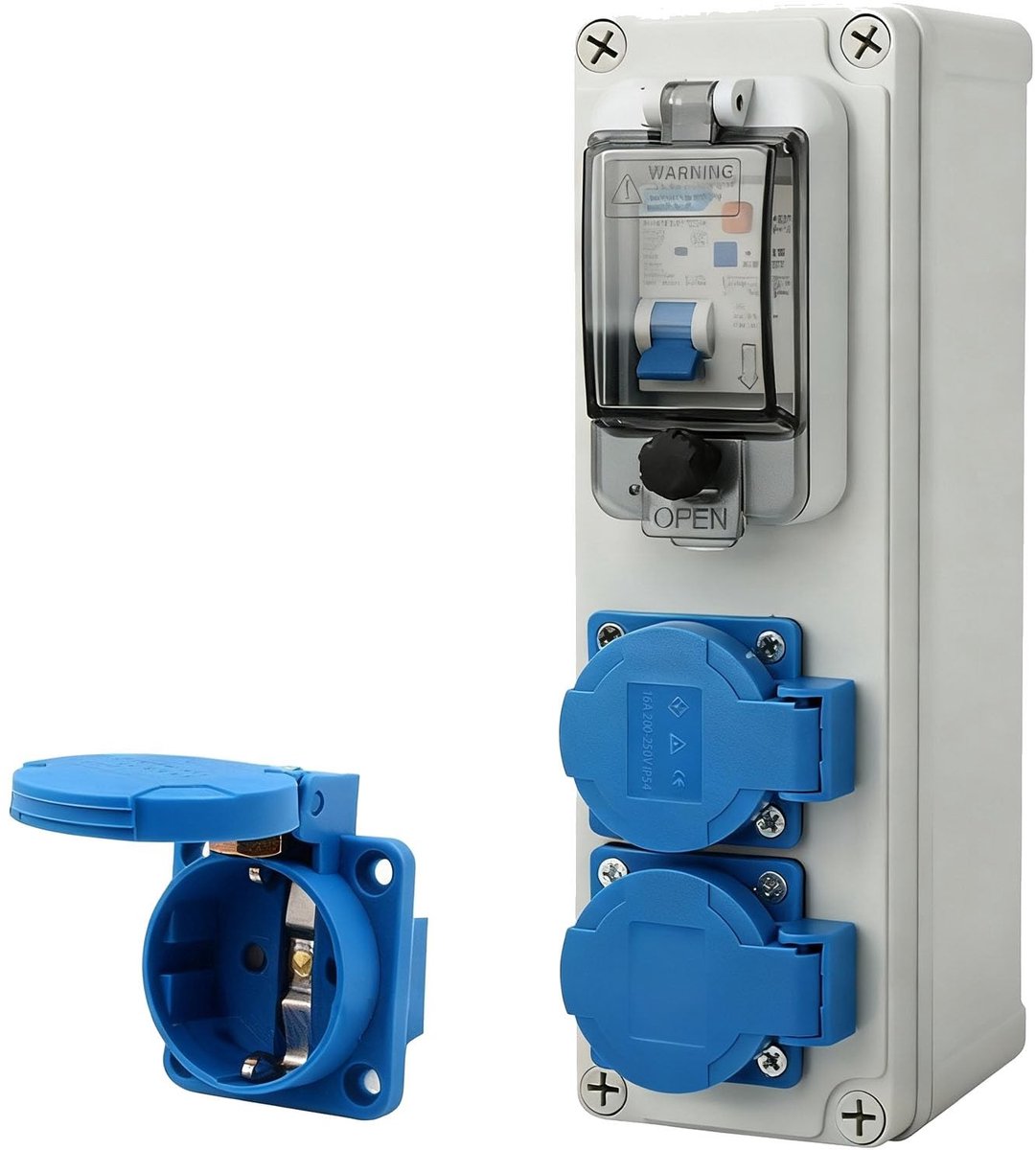 Omgoods - Elektrische Bouwplaats, 16A Elektrisch Paneel 250V Waterdicht met Fi Schakelaar