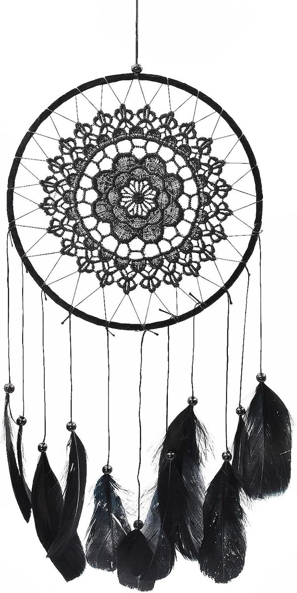 Dreamcatcher met veren voor Slaapkamer, Dromenvanger Boho Geweven, handgemaakt voor Vintage Bruiloft, Wandbekleding, Decoratie en Kunsthandwerk (Zwart)