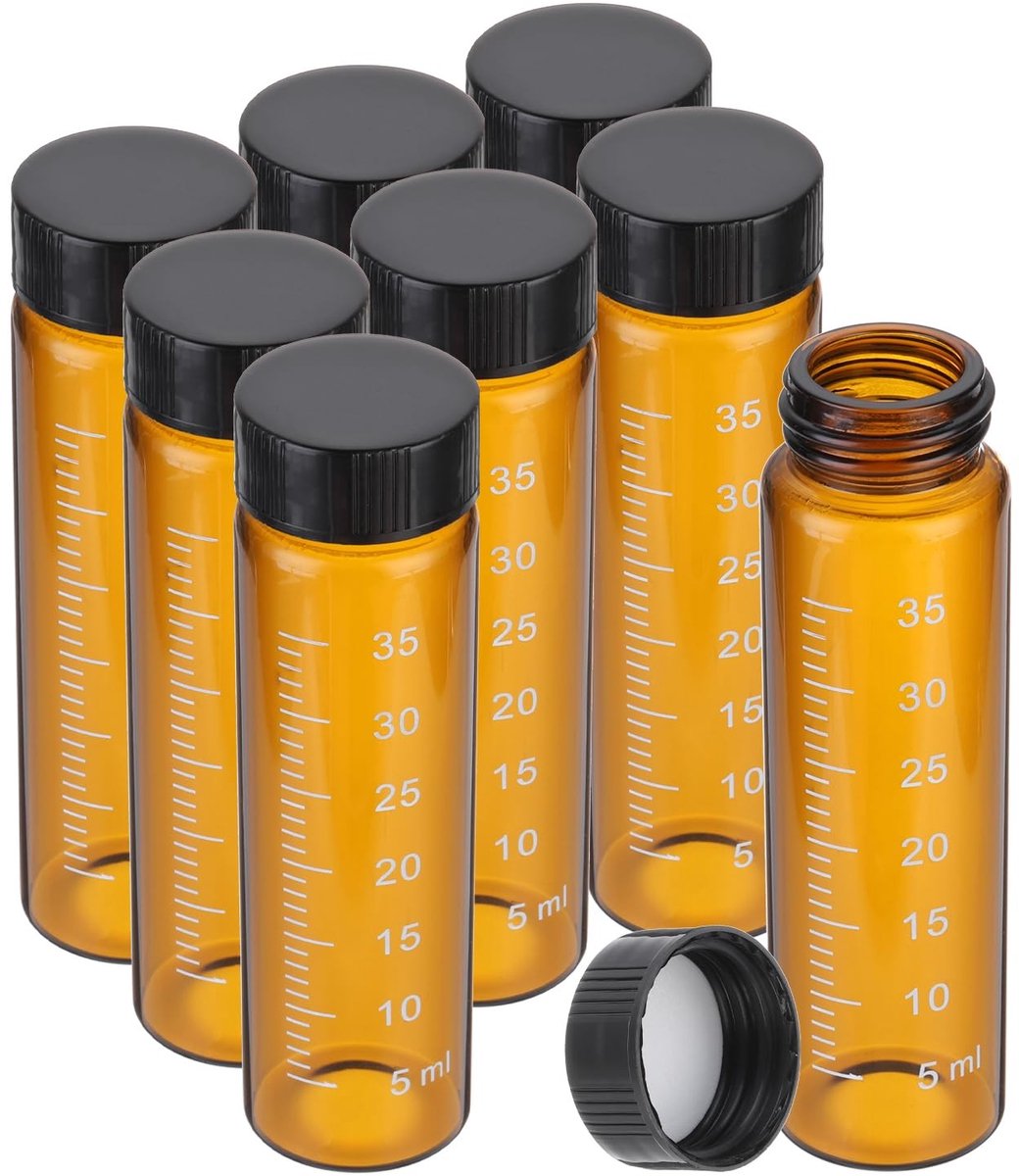 Omgoods - 8 Stuks 40ml Bruine Glazen Flessen met Zwarte Schroefdop - Borosilicaatglas voor Oplossingen