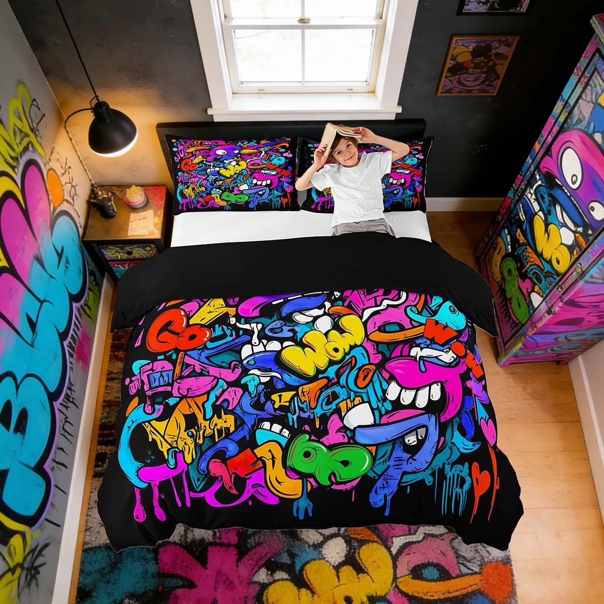 Omgoods - Graffiti Dekbedovertrekset voor Kinderen met 2 Kussenslopen