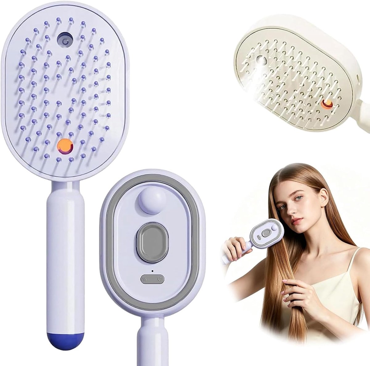 stoomborstel, 2-in-1 haarborstel, verstuiver met waterspray, voor dik, glad, golvend, krullend haar, thuis, dagelijks gebruik, reizen, meisjes, vrouwen (paars)