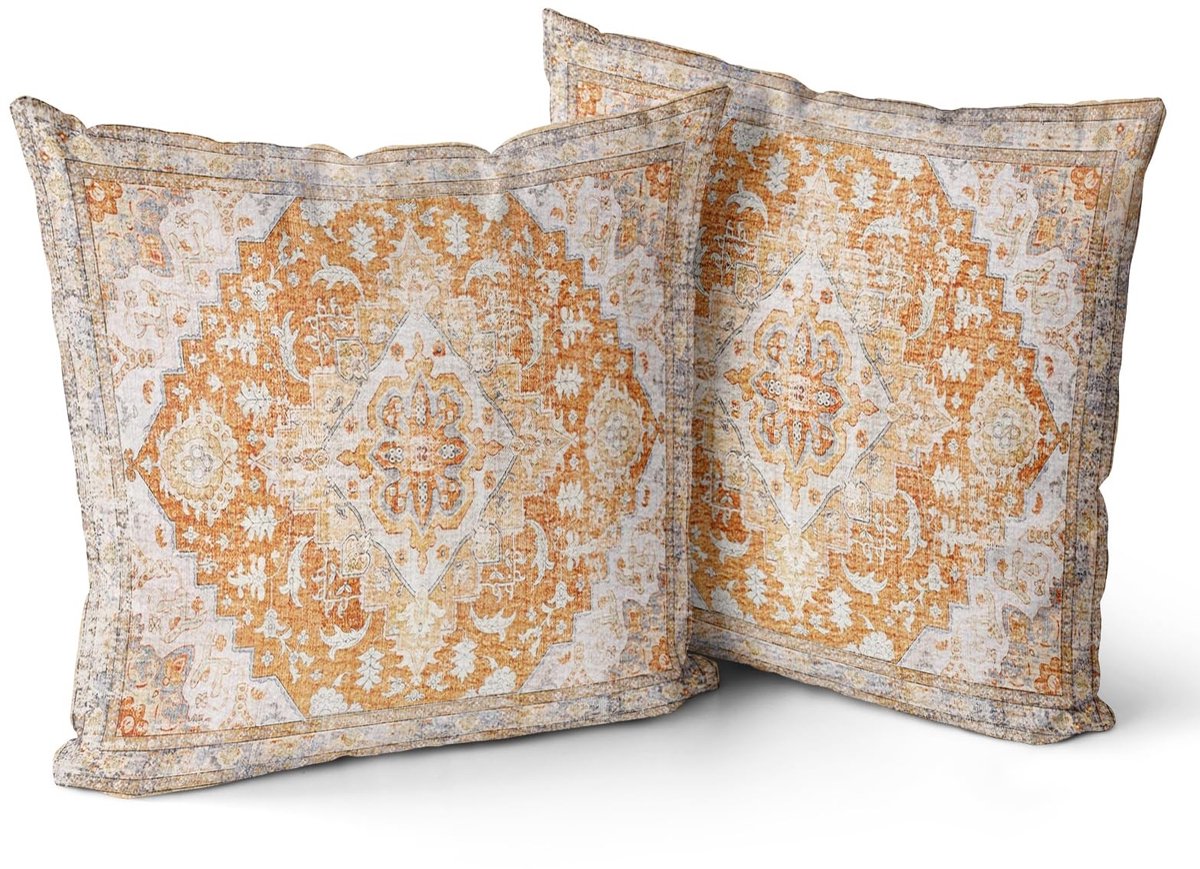 Omgoods - Boho Set van 2 Kussenhoezen 50x50cm - Geel Monaco & Perzisch Ontwerp voor Sofa en Bed