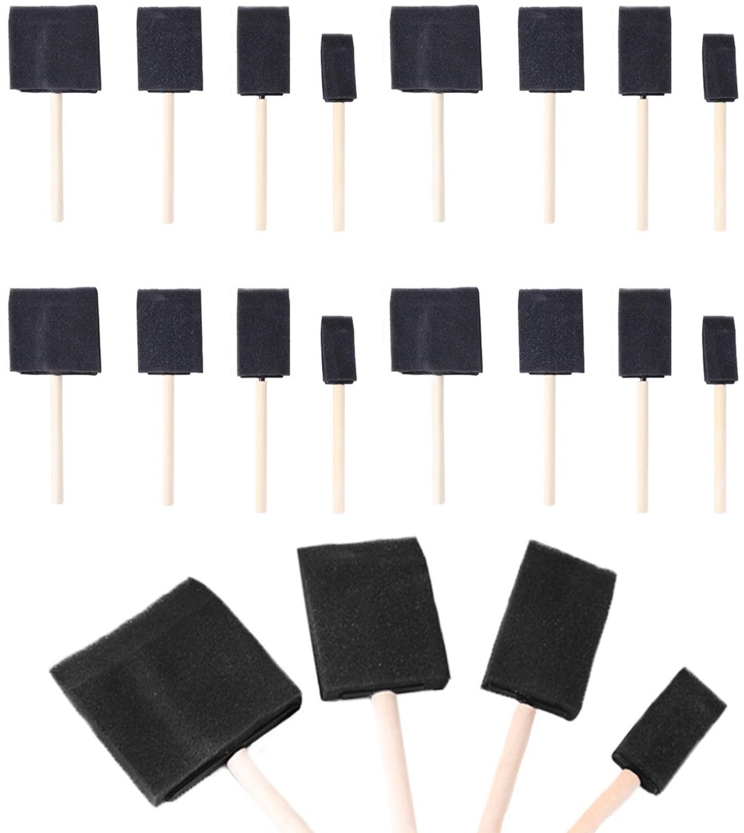 Omgoods - Set van 20 Spons Verfborstels met Houten Handvat