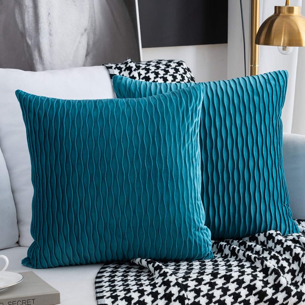 Omgoods - Set van 2 Luxe Velvet Kussenhoezen 45 x 45 cm in Turquoise voor Woonkamer