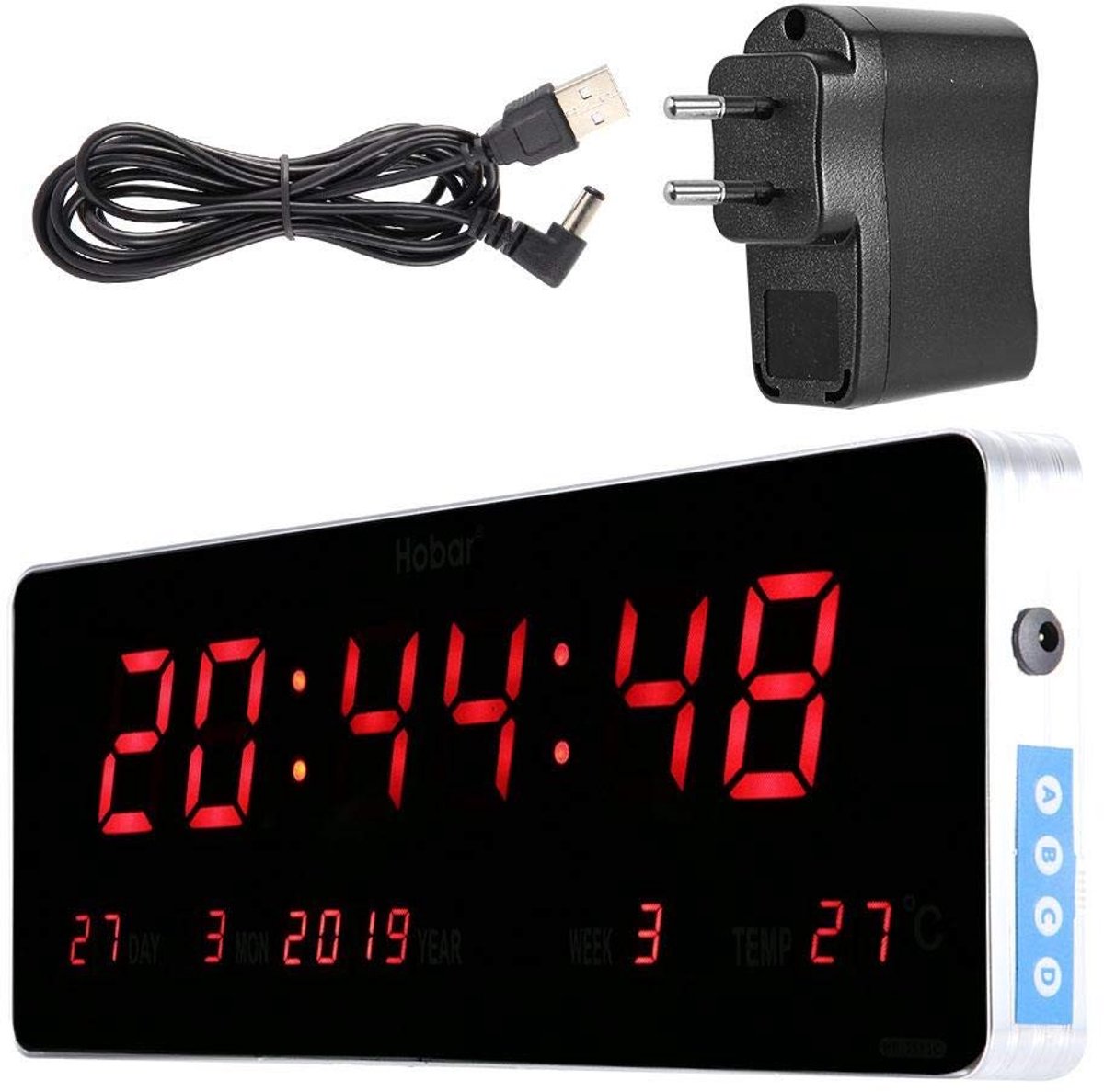 Omgoods - Digitale LED Kalenderklok - Temperatuurweergave met EU Stekker en USB Kabel