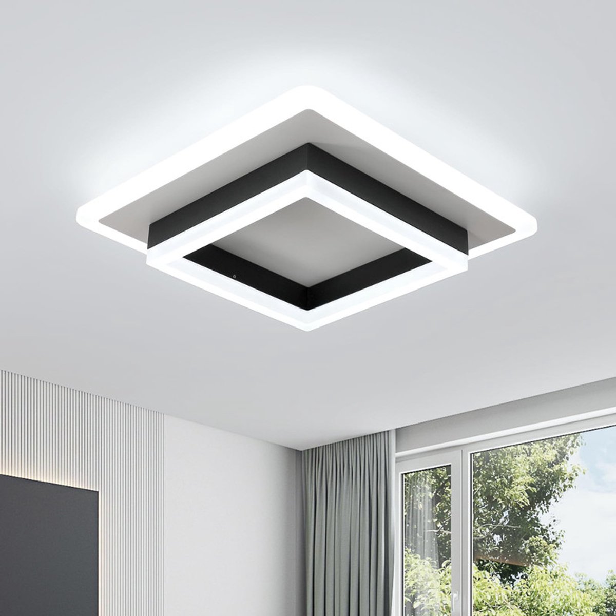 Riserva LED Plafondlamp Zwart Wit - 30W - 6500K Koud Wit - Moderne Vierkante Plafondlamp voor Woonkamer, Slaapkamer en Keuken