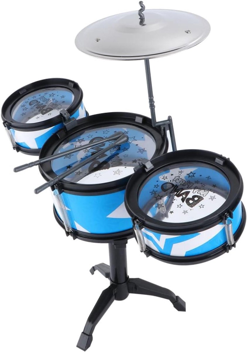 Kindvriendelijke Drummerset - Speelgoed Drumstel Muziekinstrument - Muzikale Ontwikkeling Bevorderen - Eenvoudig te Monteren - 44x40CM - Blauw