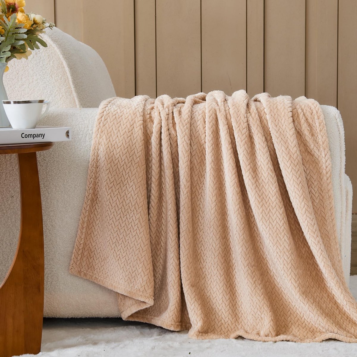 Omgoods - Super Zachte Deken - Premium Flanel met Bladerenpatroon - 50 x 60 Inch Bruin