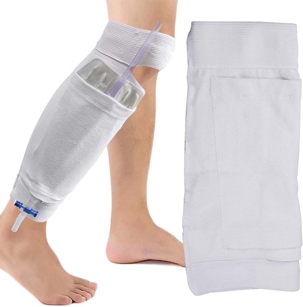 Beenzakhouder, GOMETY urinezakhouder, rekbare katheter-urine-drainage-zak, kuithouderband voor incontinentie, urinezak (M)