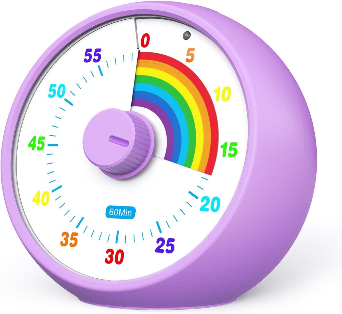 timer voor kinderen, 60-minuten afteltimer voor klas, kantoor & keuken, bureau timer met stiltefunctie, Pomodoro time met regenboogpatroon (Paars)