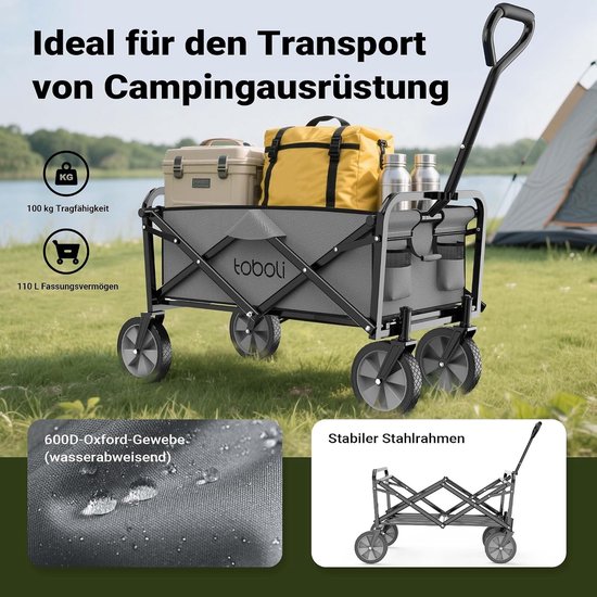 Opvouwbare Bolderkar - Offroad Bolderwagen - Tot 100 kg Draagkracht - Trolleywagen - Met Telescopische Handgreep van Opvouwbare Bolderkar — afbeelding 5
