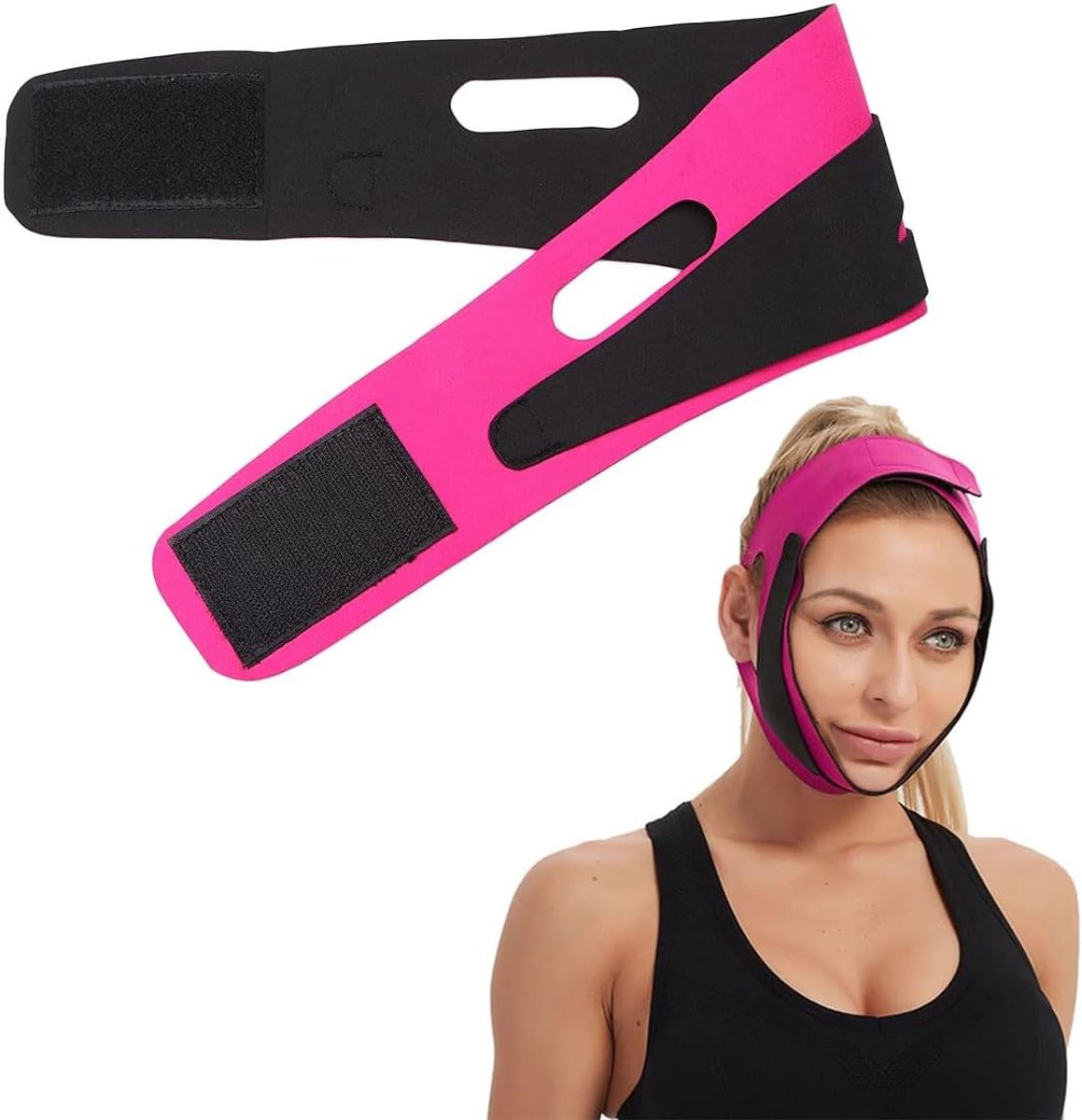 dubbele kin reduceer, V-lijn masker, gezichtslifting masker, gezichtsafslankende band, kinband, V-Face Line riem, ademhalingskin, anti-rimpel slaapmasker riem