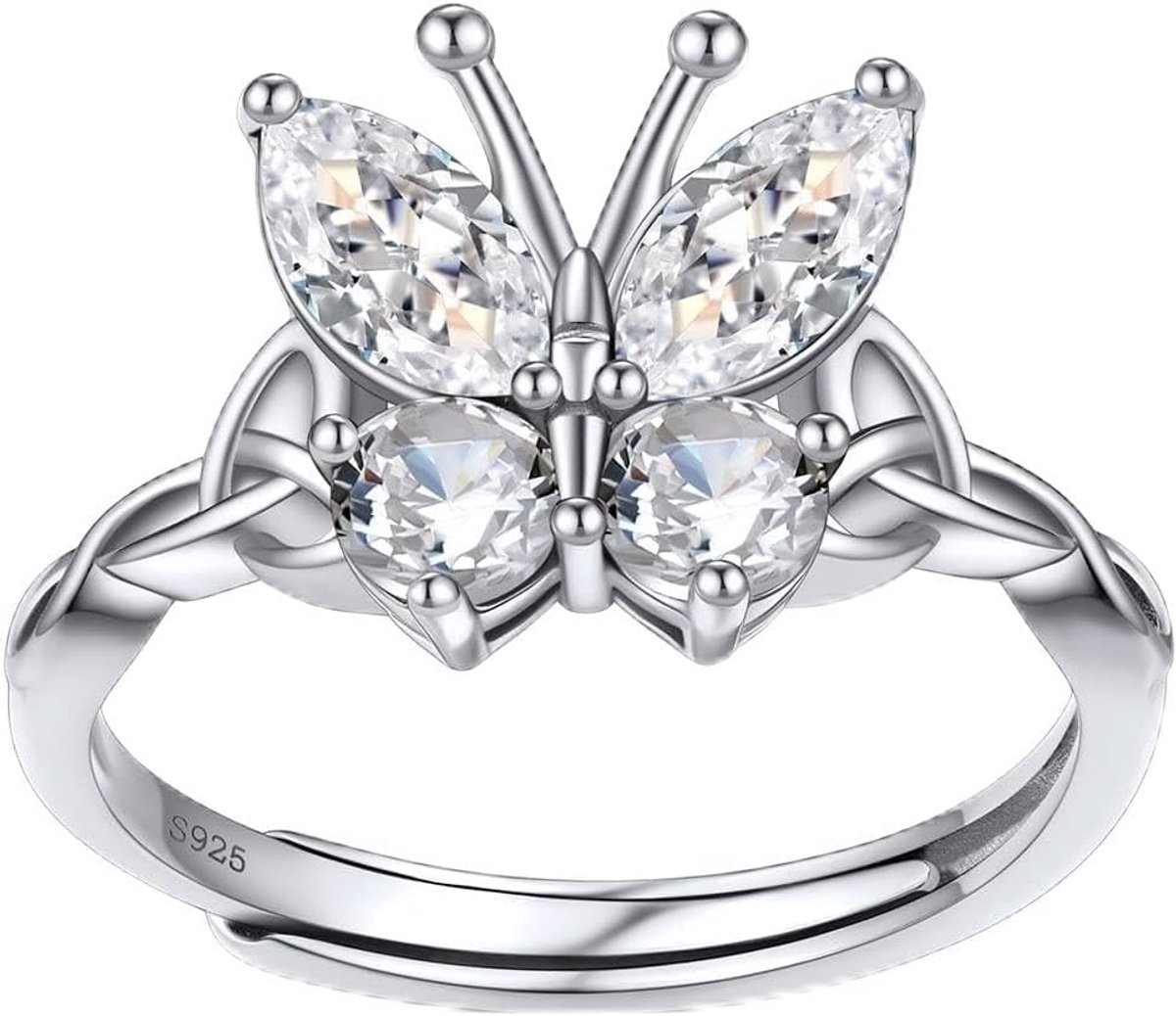 Keltische vlinderring voor dames en meisjes, van 925 zilver