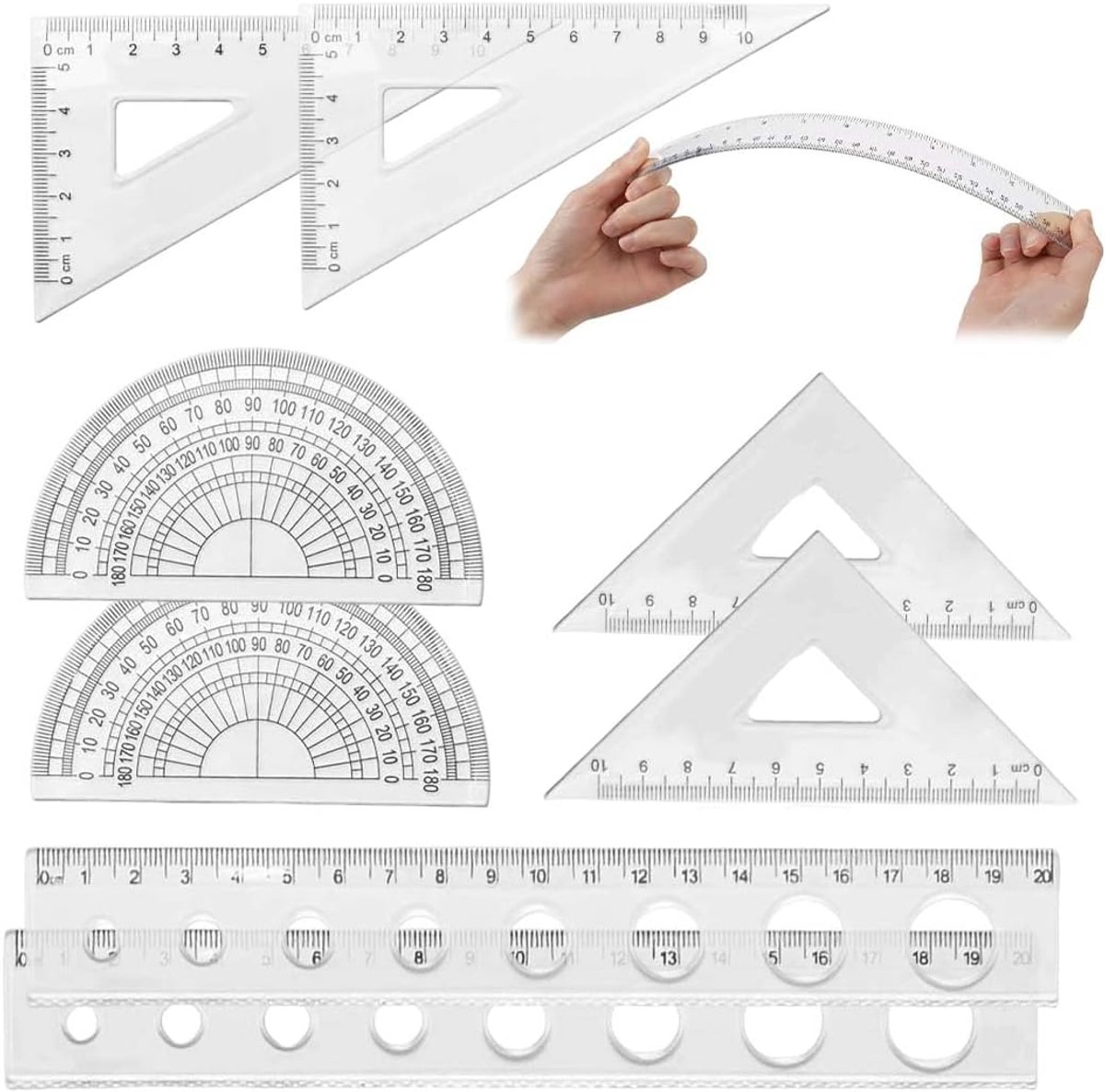 Geo driehoek set 15 cm - robuust plastic - met geodriehoek 45° & 60° - perfect voor leerlingen - ShopVlot