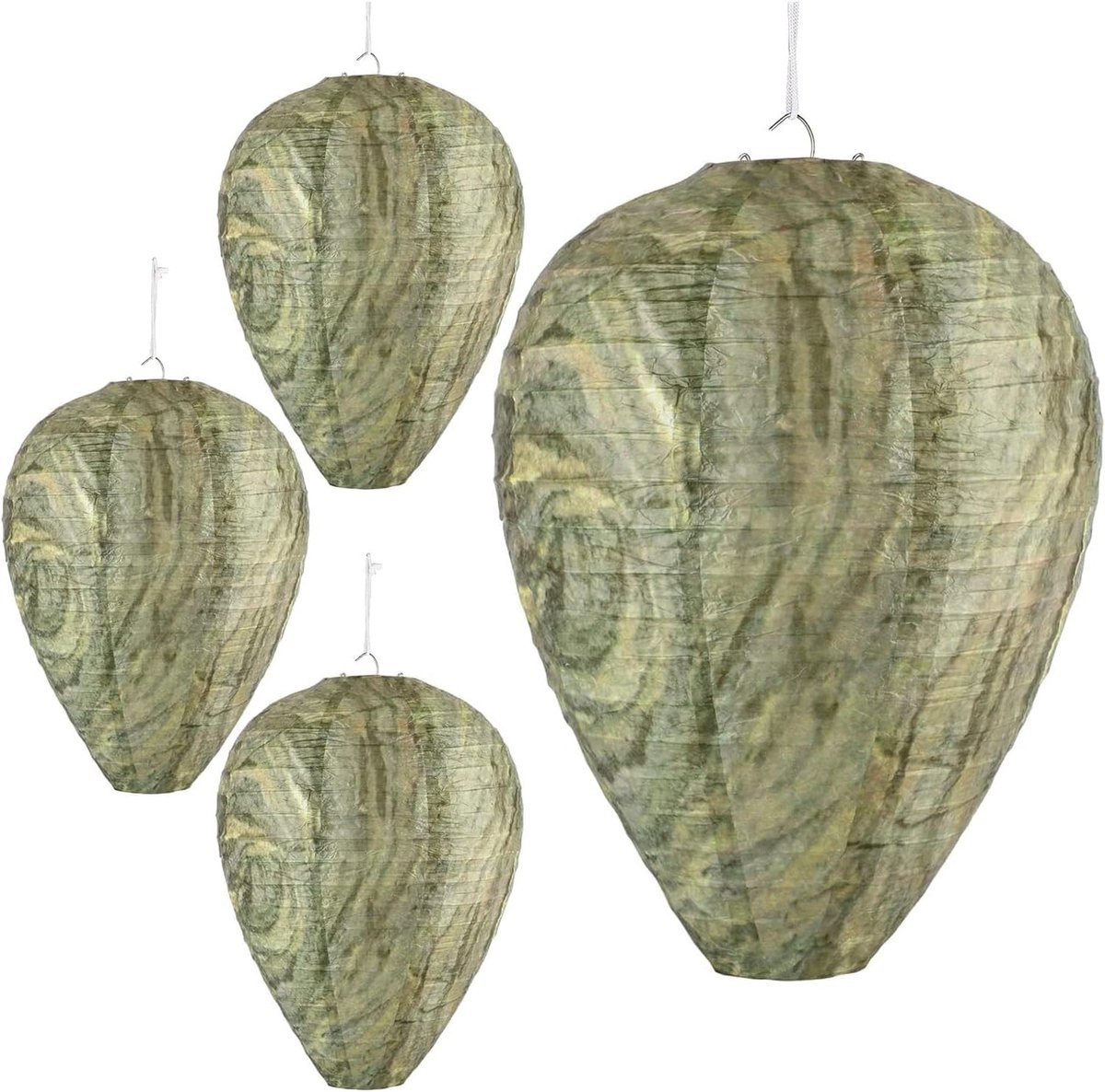 4 stuks kunstaas voor wespennest, hanging wasp hornets nep nest, wespenverjager voor buiten, anti-wesp anti-toxisch afschrikmiddel voor huis en tuin buiten (groen)