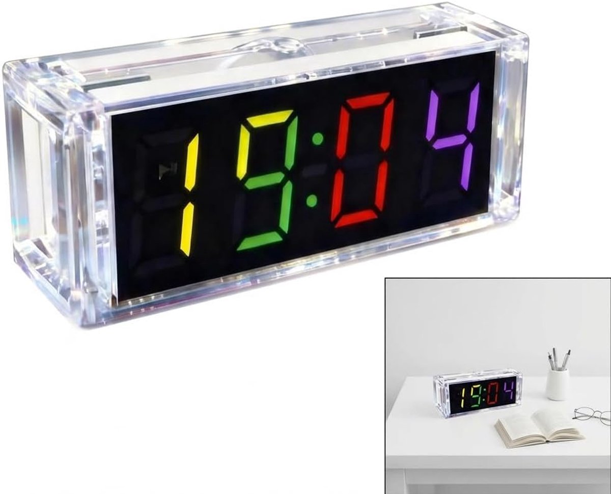 led-klok om te solderen, 4 cijfers, elektronische soldeerset met RGB-display, 12 uur/24-uurs formaat, alarm en stopwatch, bouwset voor studenten