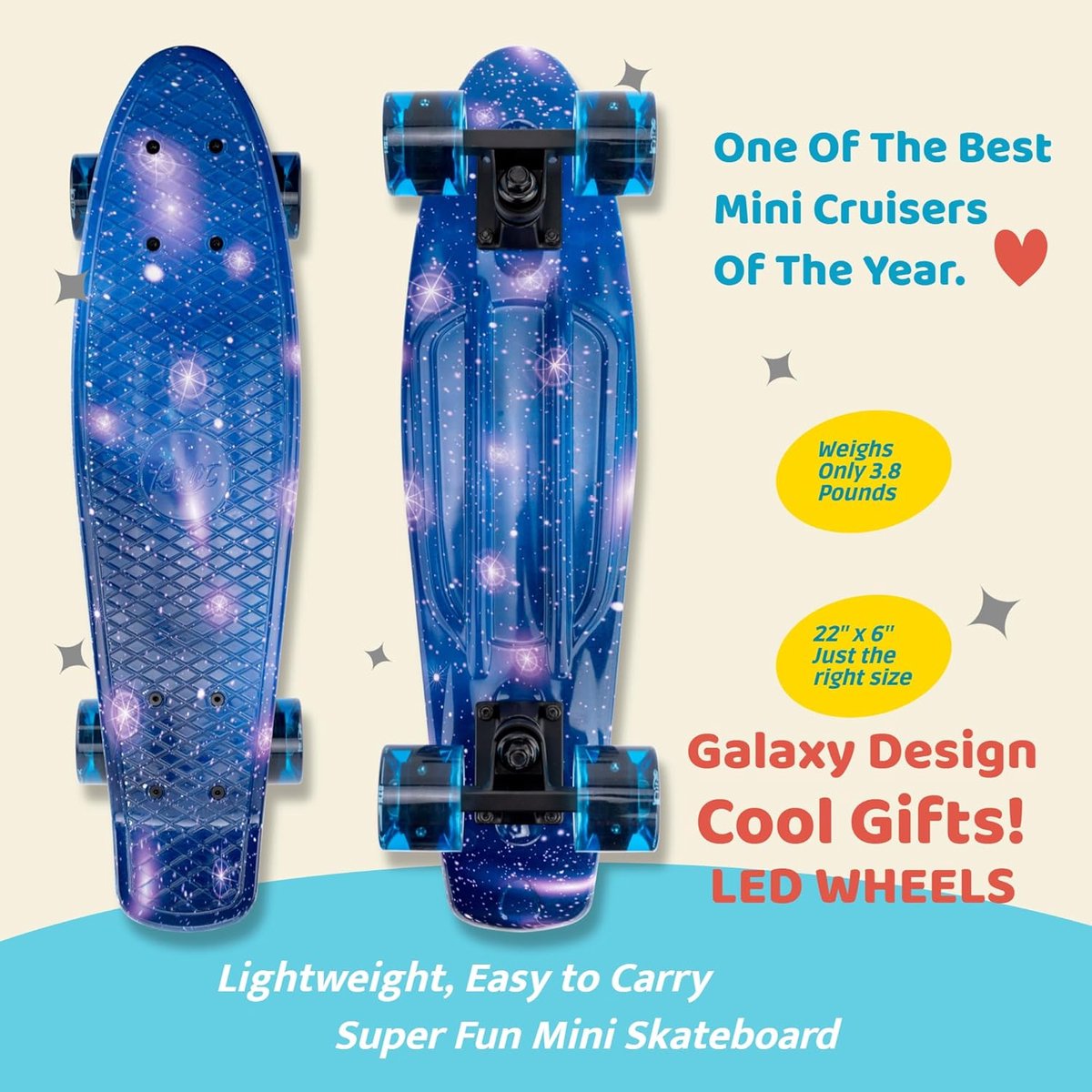 Mini Cruiser Skateboard voor Kinderen en Volwassenen | Draagbaar voor Jongens,Meisjes,Kinderen,Studenten,Volwassenen,Beginners.Soepele Lager,Grote Wielen,Aluminium Truck