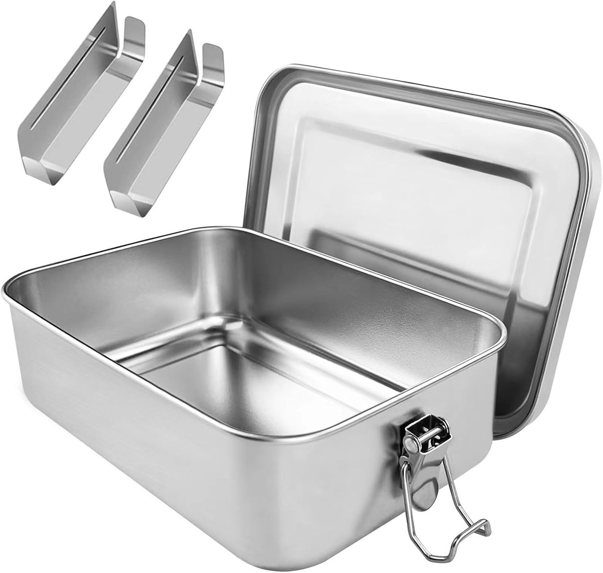 Premium Broodtrommel van Roestvrij Staal, 1400 ml, Lekvrij, Met Afscheiding en Afdichtring, Duurzaam en Milieuvriendelijk, BPA-vrij, Lunchbox