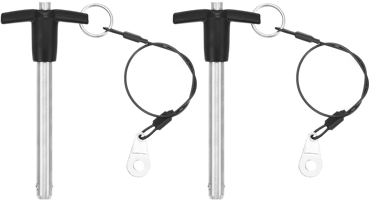 2 stuks kogelvergrendelingsbouten T-greep 3/8"x2-9/16" 304 roestvrij staal vergrendelingspen drukknop met borglijn voor audio bimini top marine accessoires zilver