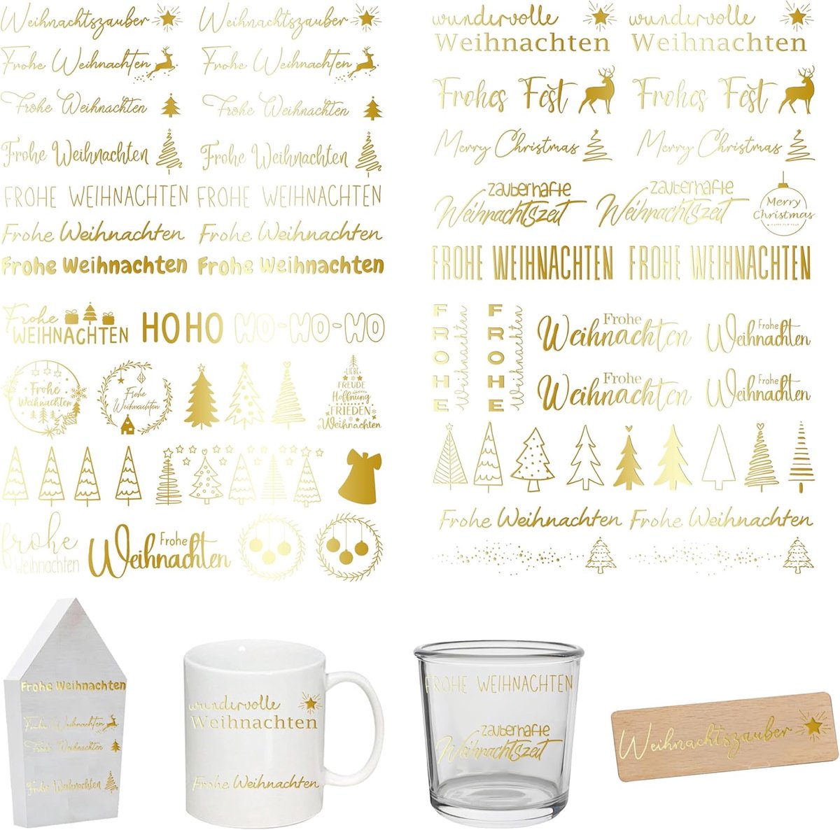 On Stickers ca. A5, 19 x 14 cm, afwisbare folie voor kerstdecoratie