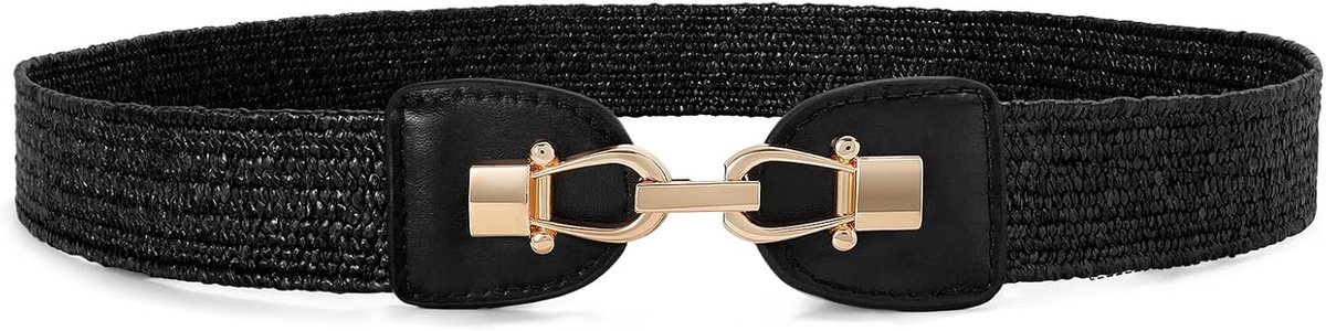 Stro geweven elastische tailleband voor dames, stretch, boho