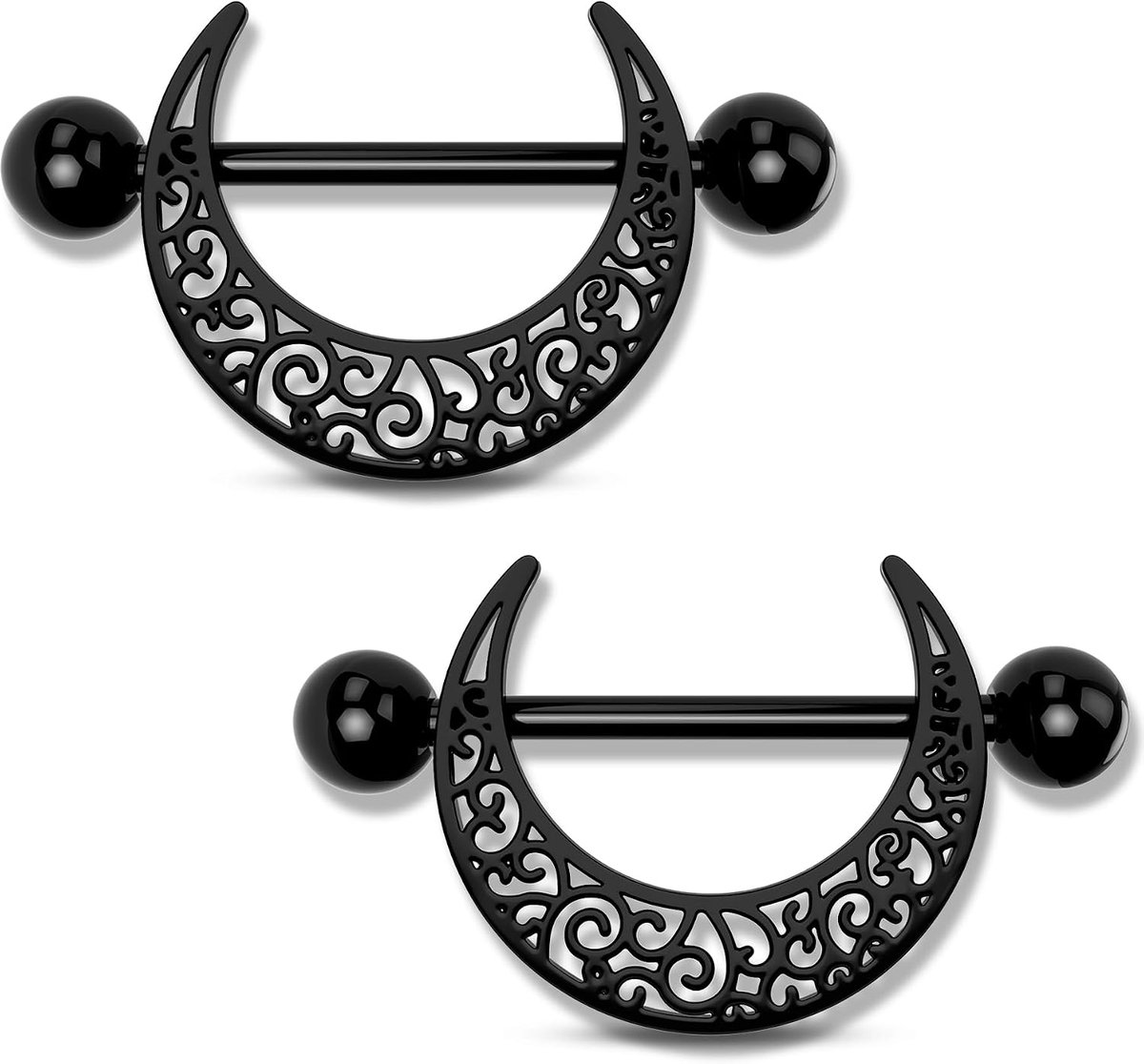 14G Zwarte Maan Tepelpiercingset, 2 stuks 316L roestvrijstalen