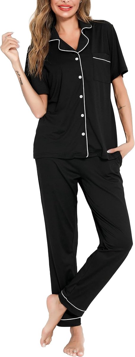 Dames Zomer Pyjama Set - Knoop Trekkoord Bloemenprint Zachte Korte