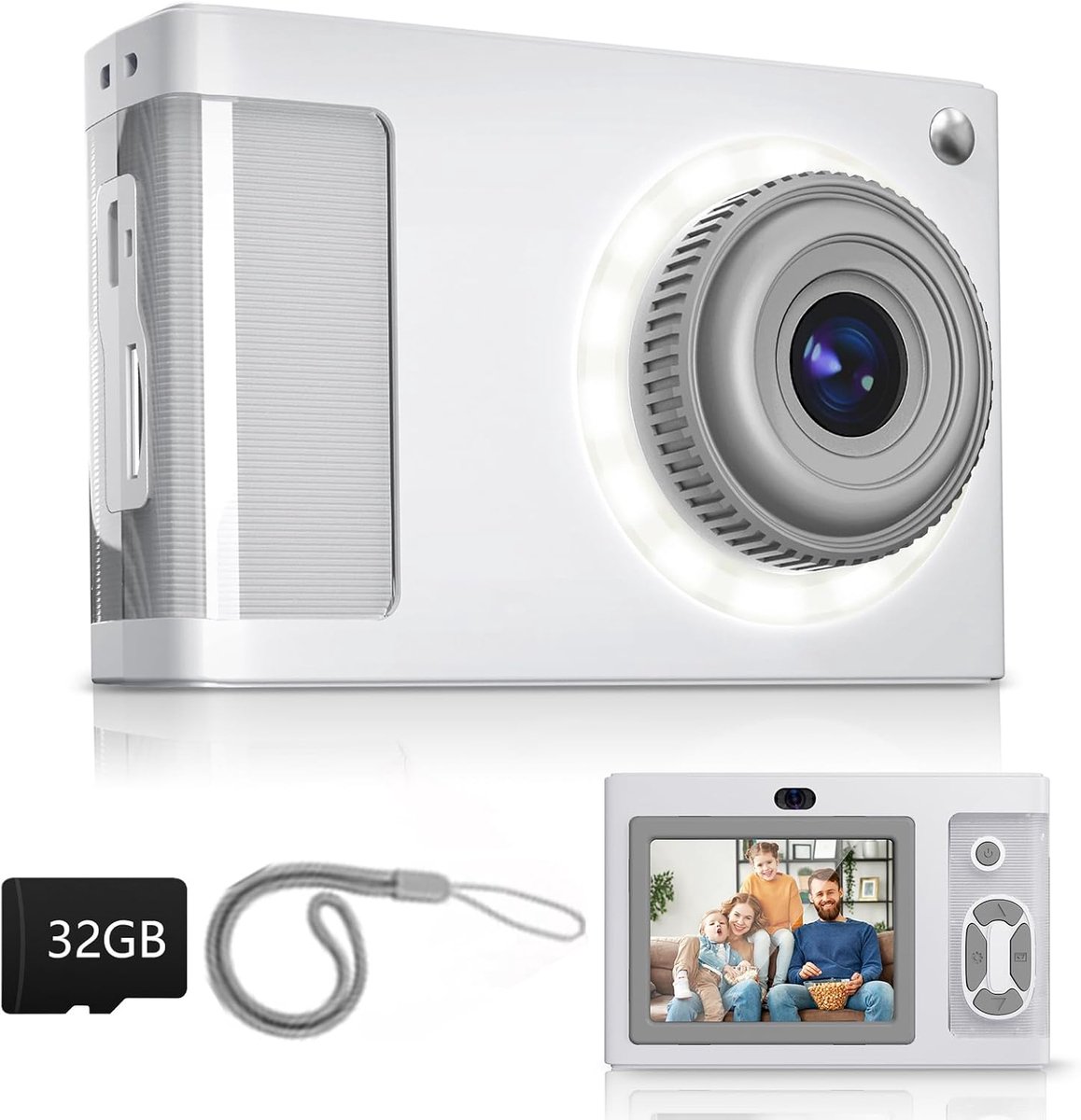 Digitale Camera voor Kinderen 1080P,Vintage Cameratoestel met 2.4" IPS-scherm & 16 LED Verlichting,Ideaal Cadeau voor Tieners/Beginners,Y2