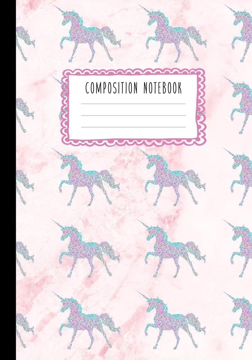 Notebook: Beautiful Glitter Unicorn Pattern Pink Marble Composition