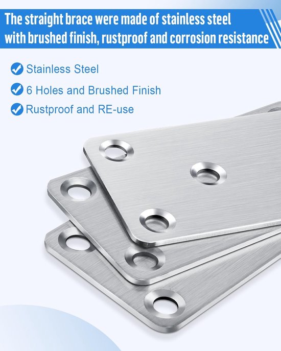 10 stuks platte connectoren van roestvrij staal, 80 x 40 x 1,75 mm — afbeelding 2