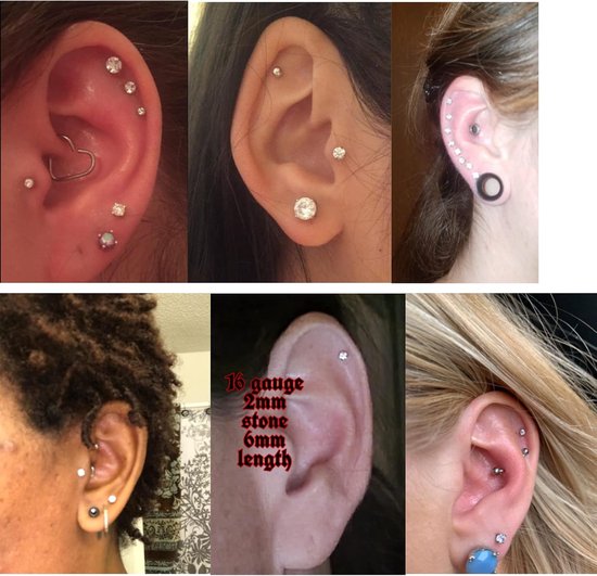16G 6mm/8mm Bar 2/3/4mm Cubic Zirconia Gem Oor Kraakbeen Tragus Helix — afbeelding 2