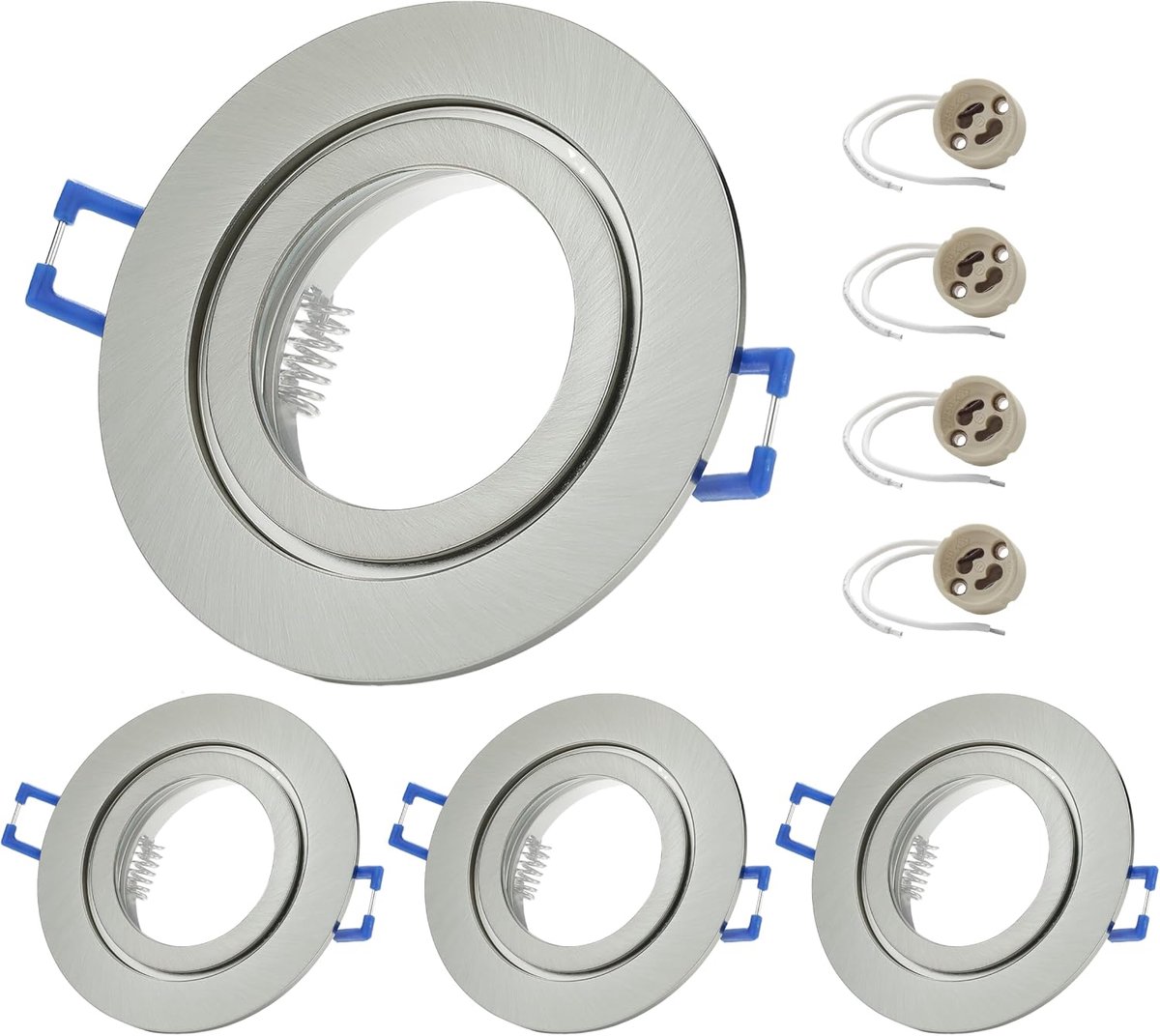 Led 4x Inbouwframes incl. GU10 fitting 230V IP44 Inbouwspotframes Aluminium Inbouwspots voor Badkamer Meubelverlichting Downlight Spot - Rond, Geborsteld Chroom