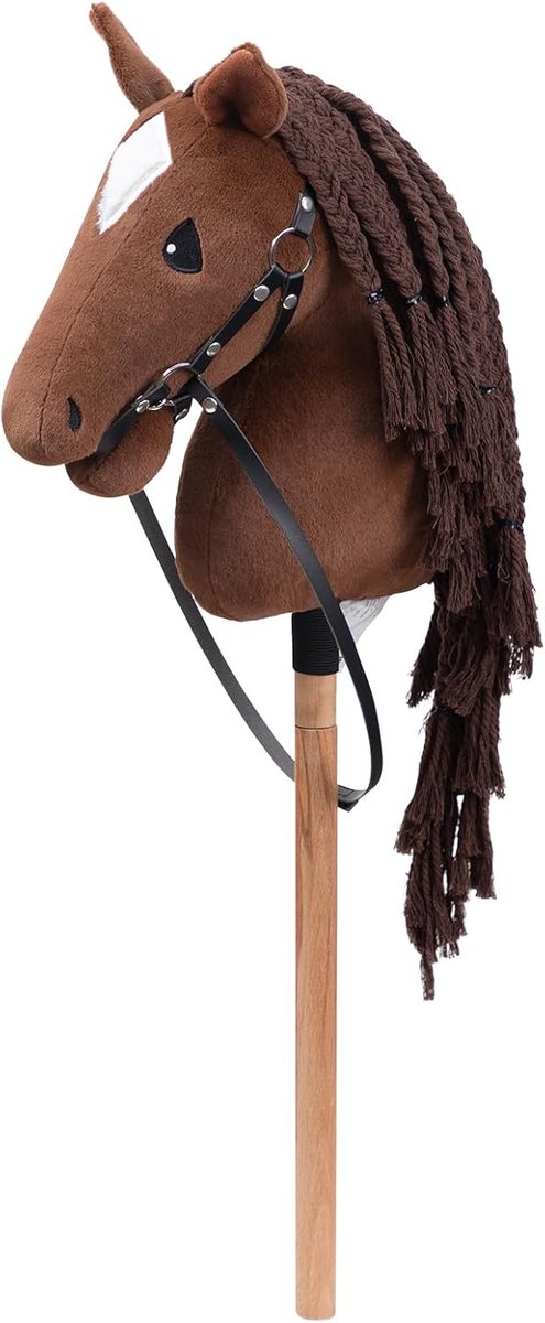 Stokpaard Hobby Paard Speelgoed, Paard op een Stok met Halsband en Toom, Hobby Paardrijden Cadeau voor Meisjes, Groot Hobby Paard, Donkerbruin