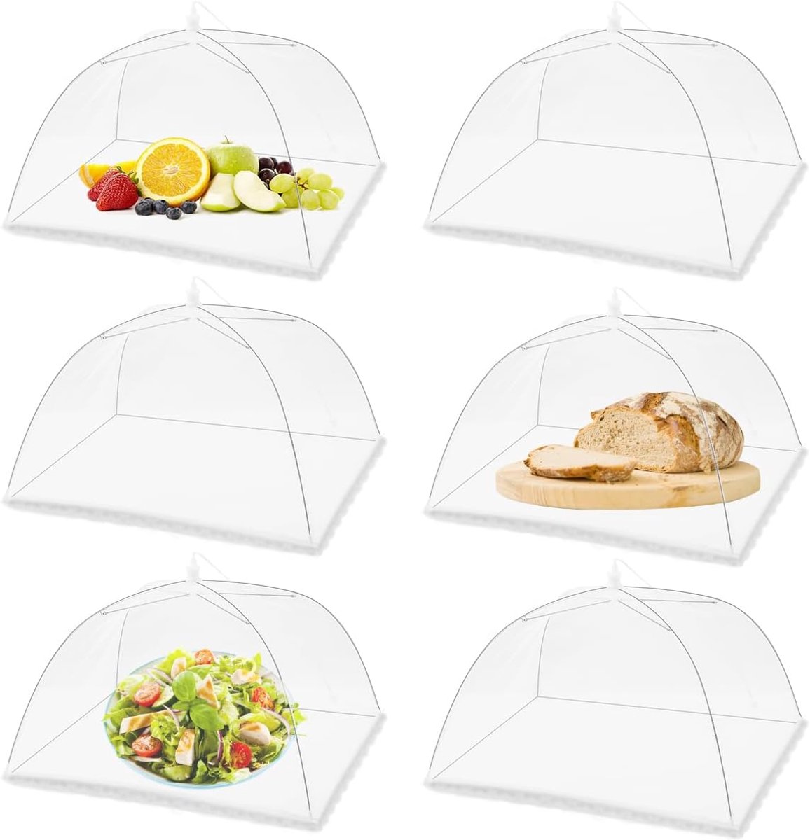 6 stuks - Voedselafdekking - Vliegenkap - Voedselkap - Vliegenhoes - Voedselhoezen - Opvouwbare Voedselkapjes - Insectenkapjes - inklapbaar - herbruikbaar - voor kamperen, picknicks, feestjes en barbecues - 43*43 cm (17*17 inch) - wit