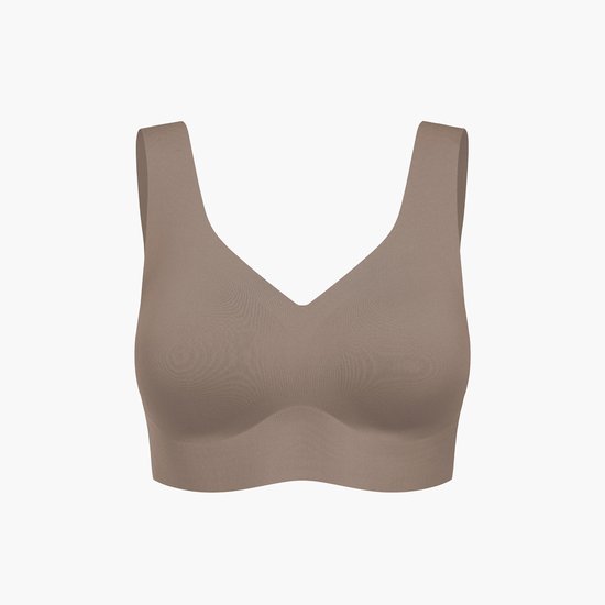 Taupe naadloze comfort beha met V-hals en brede bandjes.