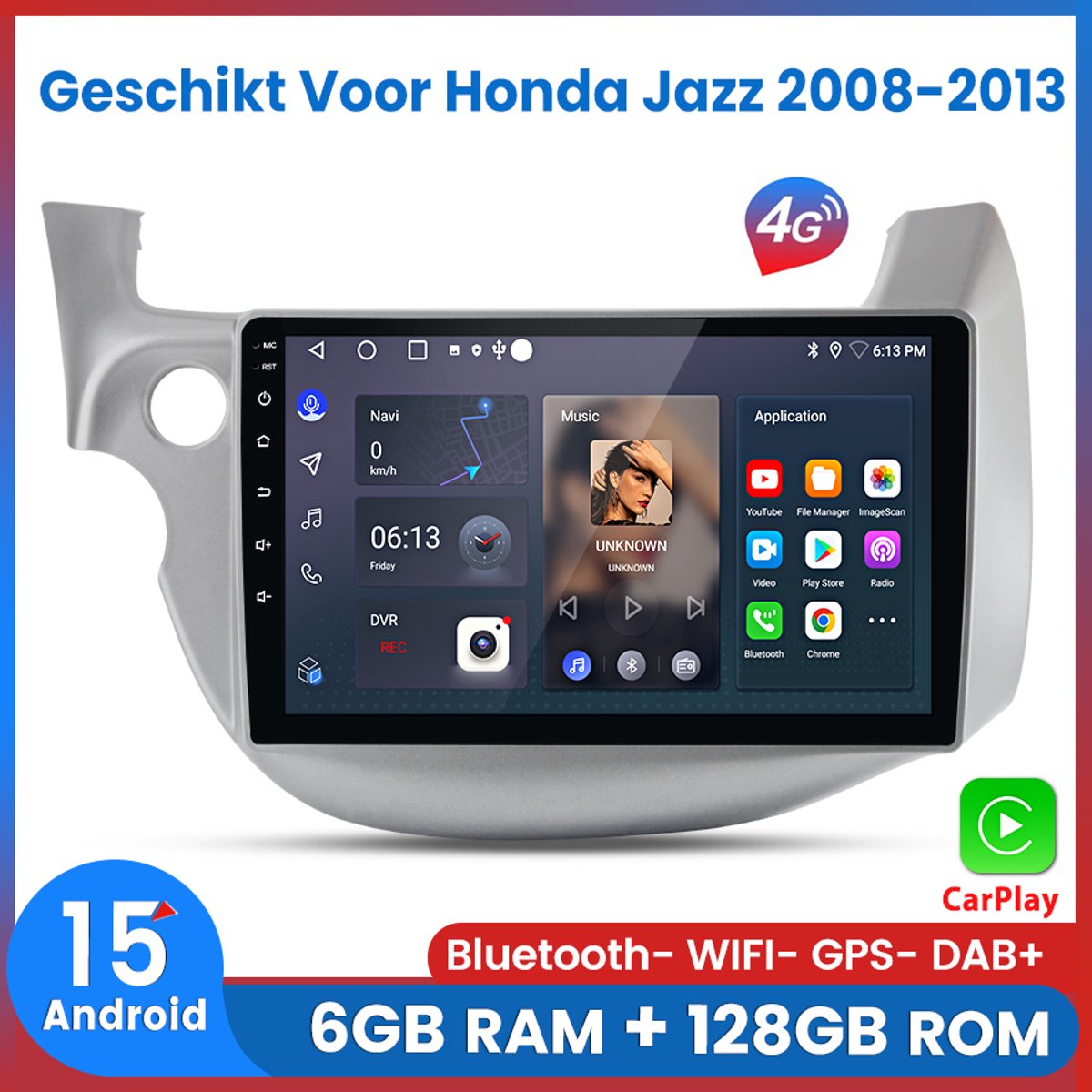 Awesafe 6GB+128GB Autoradio - Geschikt Voor Honda Jazz 2008 t/m 2013 - Draadloze Carplay Android Auto - Touchscreen - GPS Navigatie 4G WiFi - Bluetooth Radio - 8 Kern V1PRO - 2008 2009 2010 2011 2012 2013