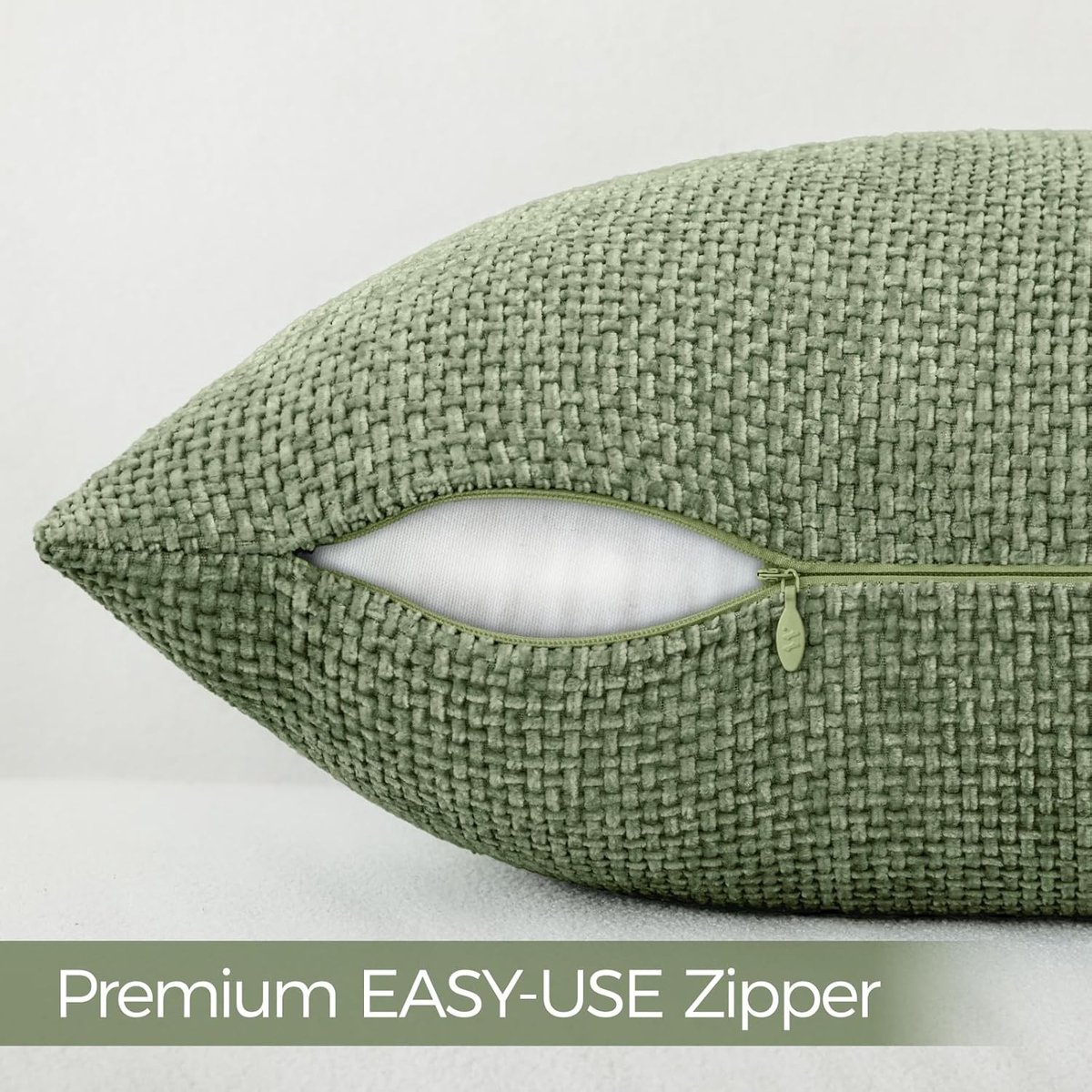 Zachte Fluffy Kussenhoezen Groen 50 x 50 cm Set van 2 Decoratieve Kussens met Verborgen Rits, Wasbaar voor Bank en Slaapkamer