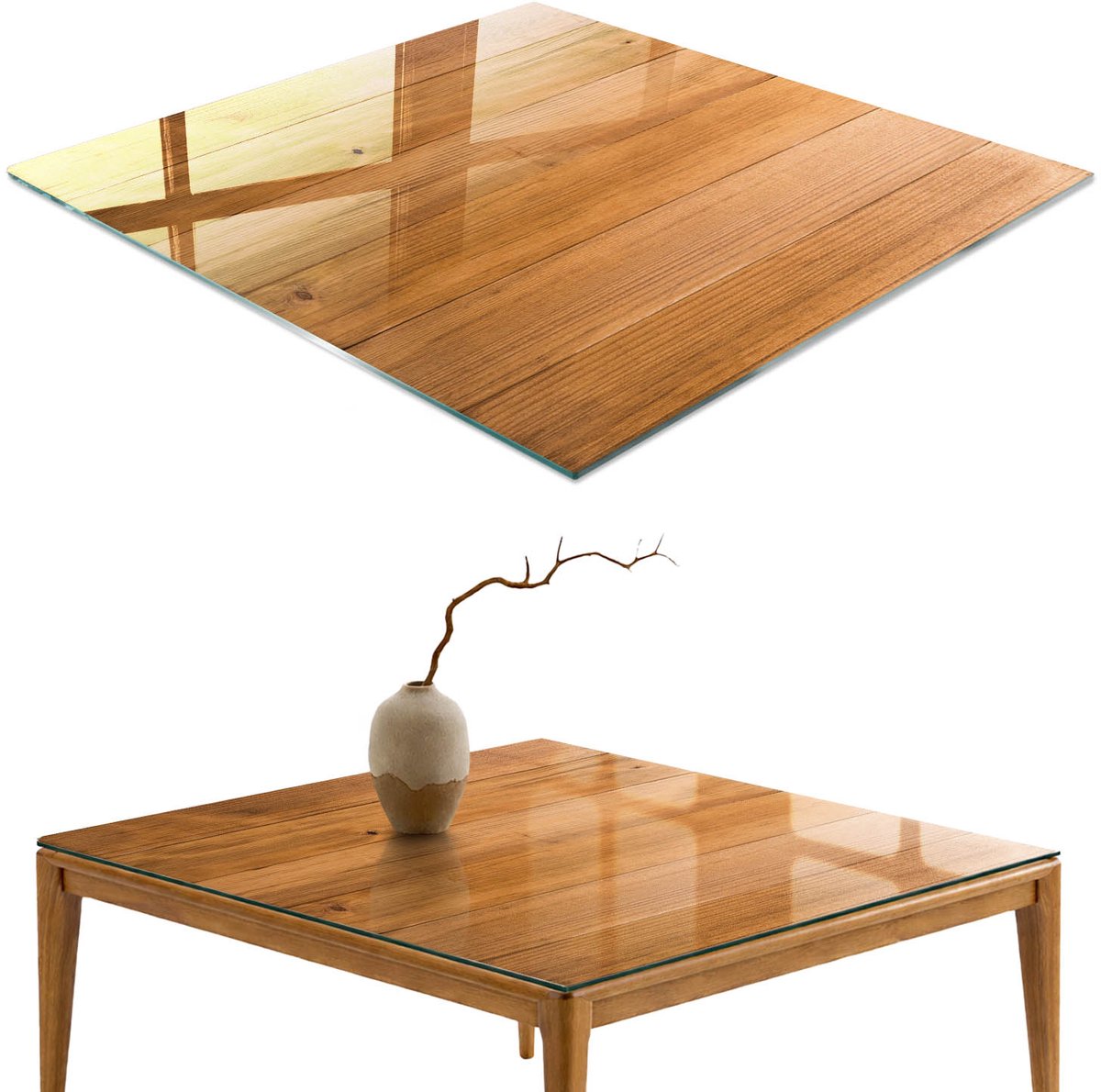 ArtPrintCave Houten planken Glazen Tafelblad 60x60 cm - Tafelblad Rechthoek - Bruin Tafelblad Glas - Texturen Glasplaat