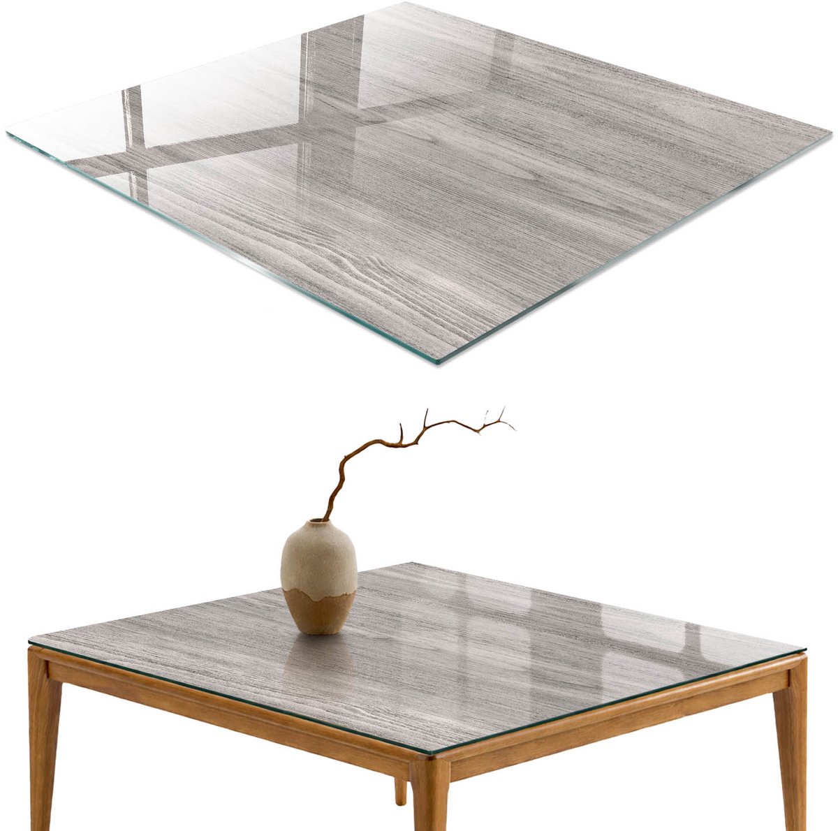 ArtPrintCave Gedempt hout Glazen Tafelblad 60x60 cm - Tafelblad Rechthoek - Grijs Glazen Eettafel - Texturen Tafelblad Glas