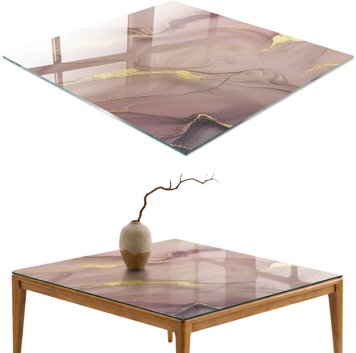 ArtPrintCave Subtiele elegantie Glazen Tafelblad - 50x50 cm - Tafelblad Vierkanten - Beige Tafelblad Glas - Abstractie Keukentafel