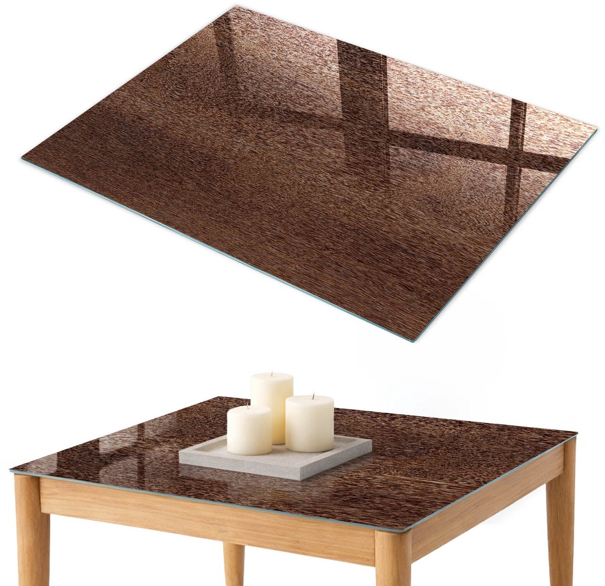 ArtPrintCave Houtstructuur Glazen Tafelblad 100x70 cm - Tafelblad Rechthoek - Bruin Tafelblad Glas - Texturen Tafelblad Glas