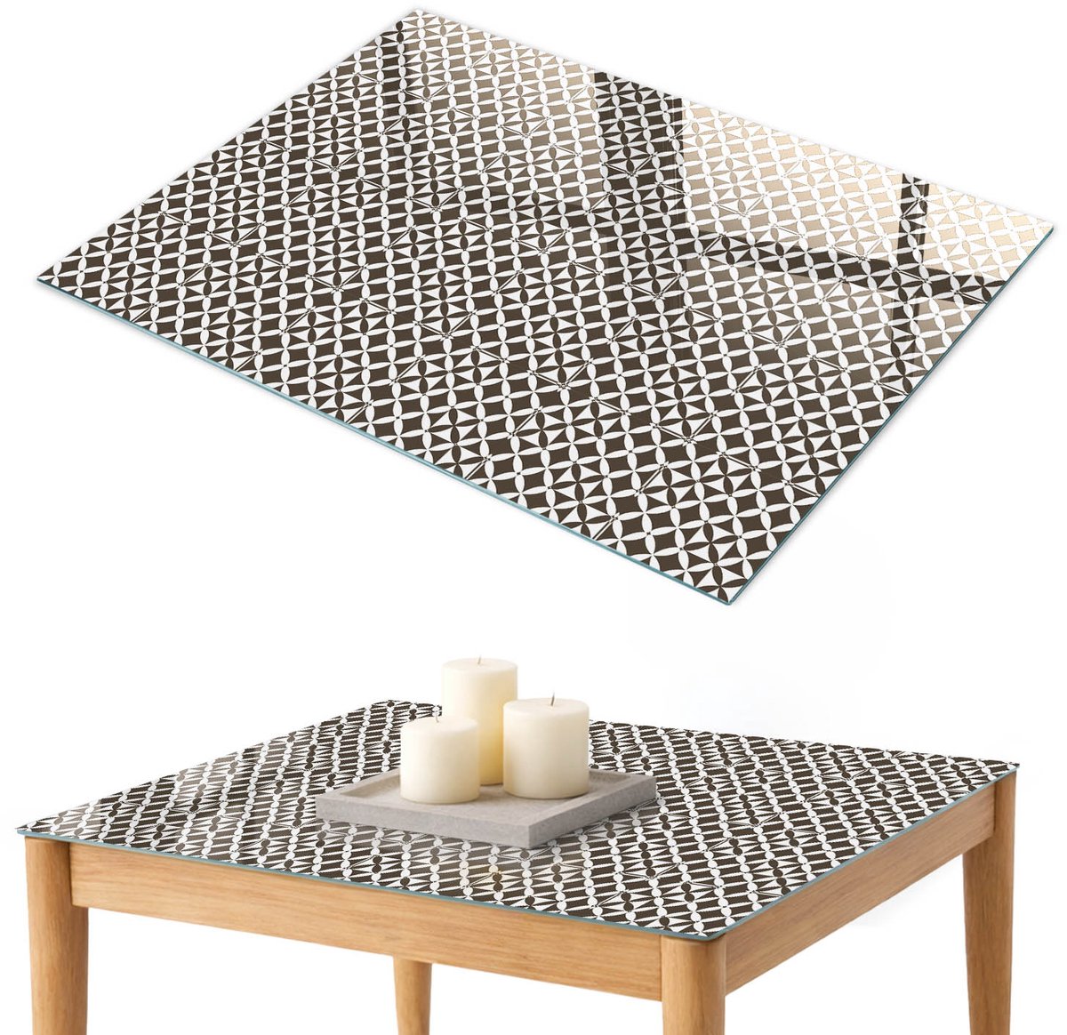 ArtPrintCave Geometrische mozaïek Glazen Tafelblad 100x70 cm - Tafelblad Rechthoek - Bruin Keukentafel - Achtergronden en patronen Terrastafel