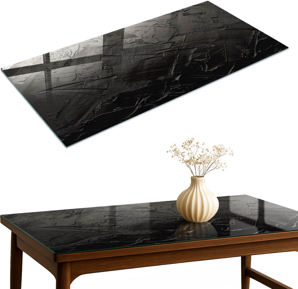 ArtPrintCave Abstracte textuur Glazen Tafelblad 120x60 cm - Tafelblad Rechthoek - Zwart Eettafel Met Glasplaat - Texturen Terrastafel