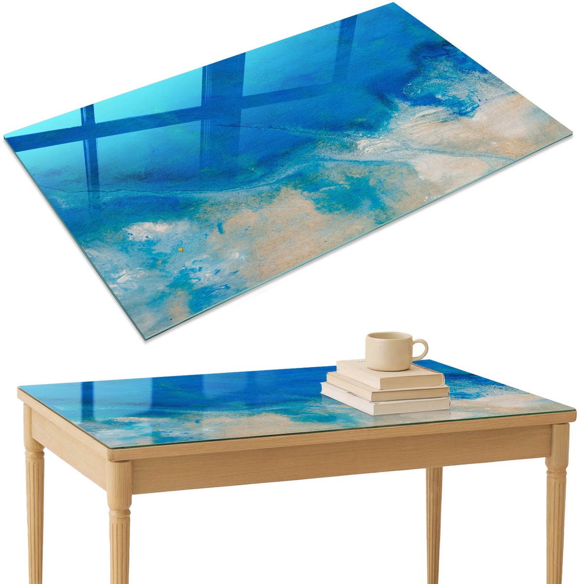 ArtPrintCave Oceaandiepten Glazen Tafelblad 120x80 cm - Tafelblad Rechthoek - Blauw Keukentafel - Abstractie Bureaublad