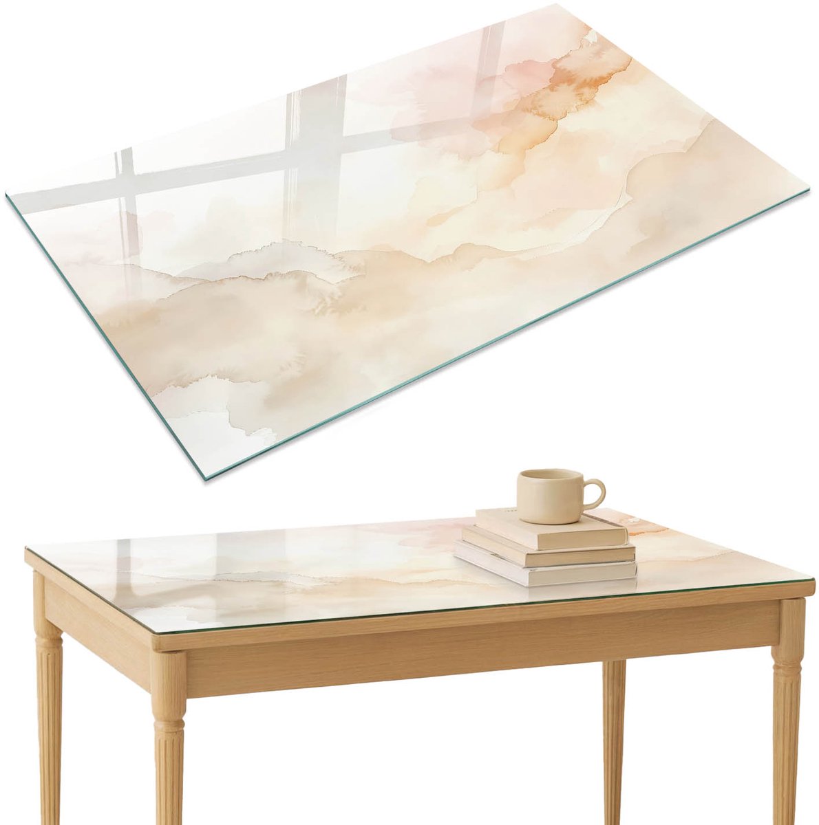 ArtPrintCave Pastel abstractie Glazen Tafelblad 120x80 cm - Tafelblad Rechthoek - Beige Eettafel Met Glasplaat - Abstractie Glazen Eettafel